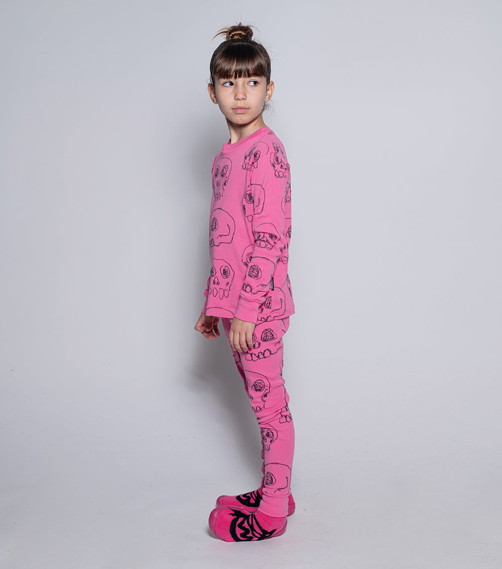 Kid | Scribbled Skulls Loungewear | Hot Pink