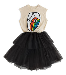 Kid | Magic Rainbow Dude Dress | Natural x Black