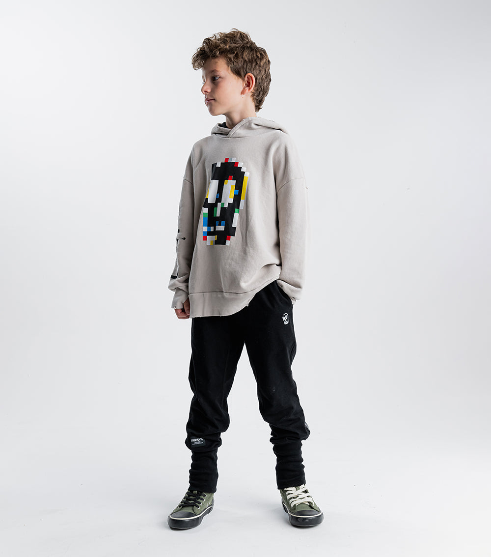 Kid | Pixel Skull Hoodie | Smokey Grey