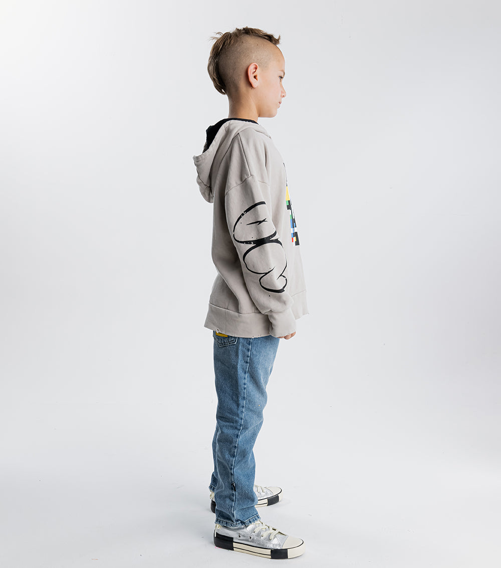 Kid | Pixel Skull Hoodie | Smokey Grey