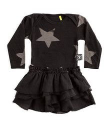 Newborn | Soft Star Onesie Layered Skirt | Black