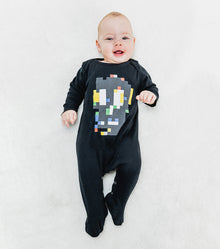 Newborn | Pixel Skull Footed Overall | Black