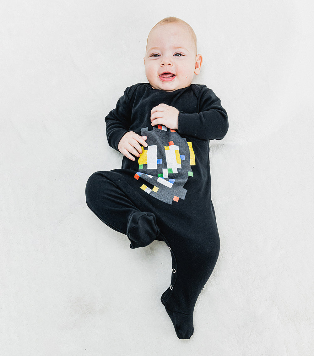 Newborn | Pixel Skull Footed Overall | Black