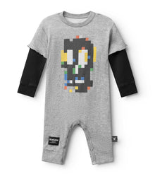 Newborn | Soft Pixel Skull Overall | Heather Grey