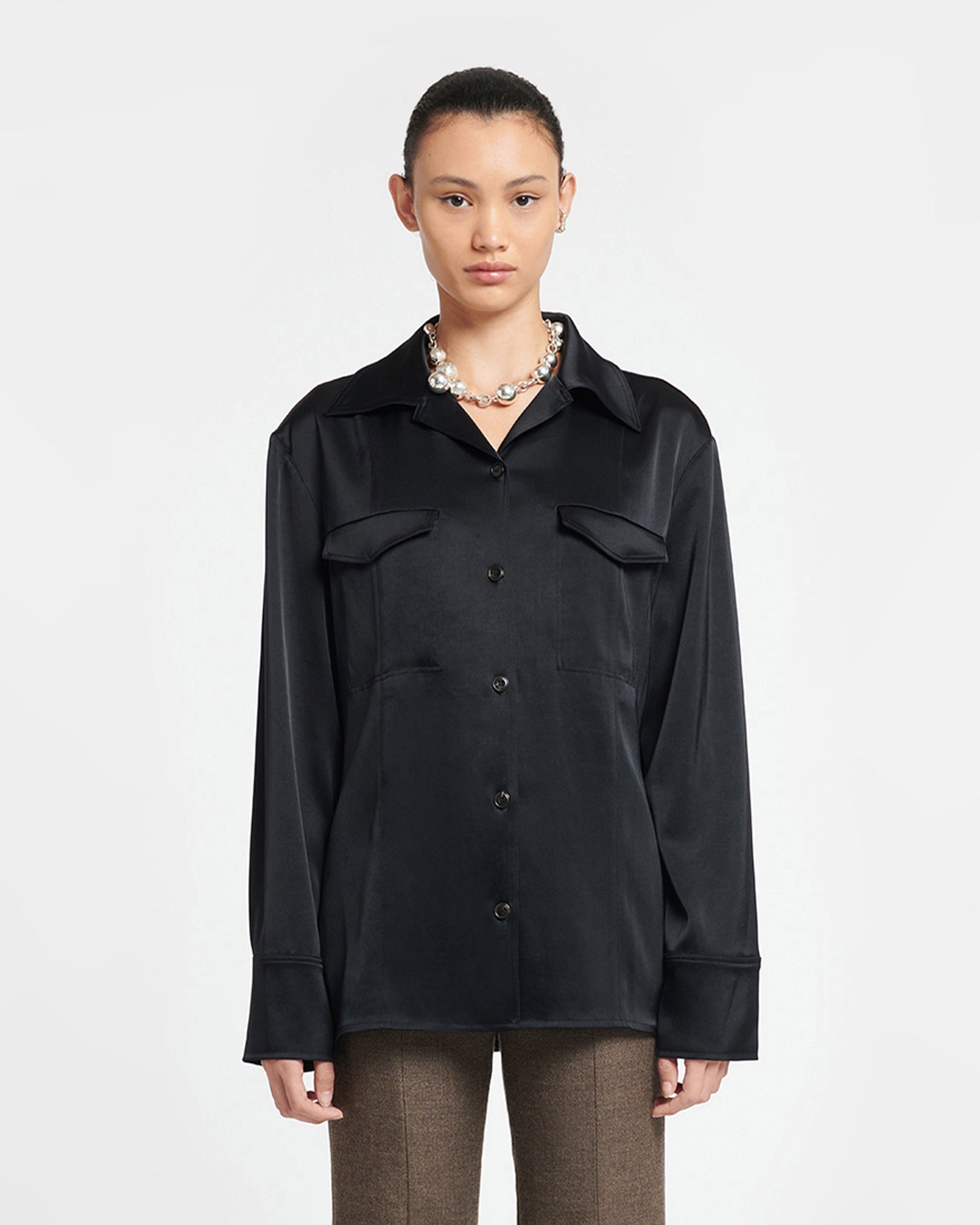 Womens | Justina Slip Satin Shirt | Black