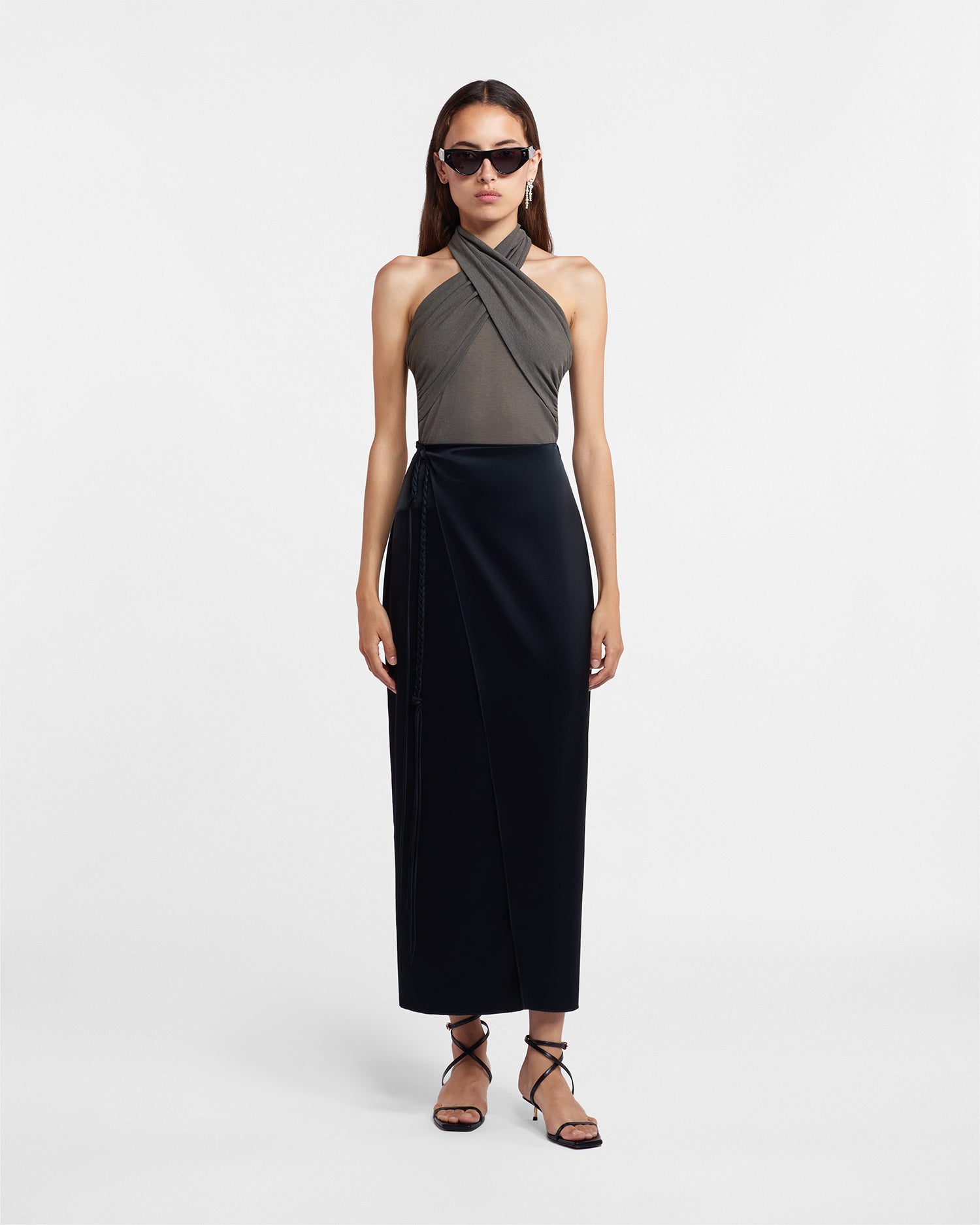 Womens | Racha Slip Satin Wrap Skirt | Black