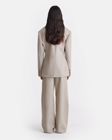 Womens | Pacey Cinched-Waist Leather And Twill-Suiting Blazer | Taupe/Black