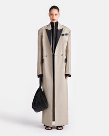 Womens | Ferris Leather And Twill-Suiting Coat | Taupe/Black