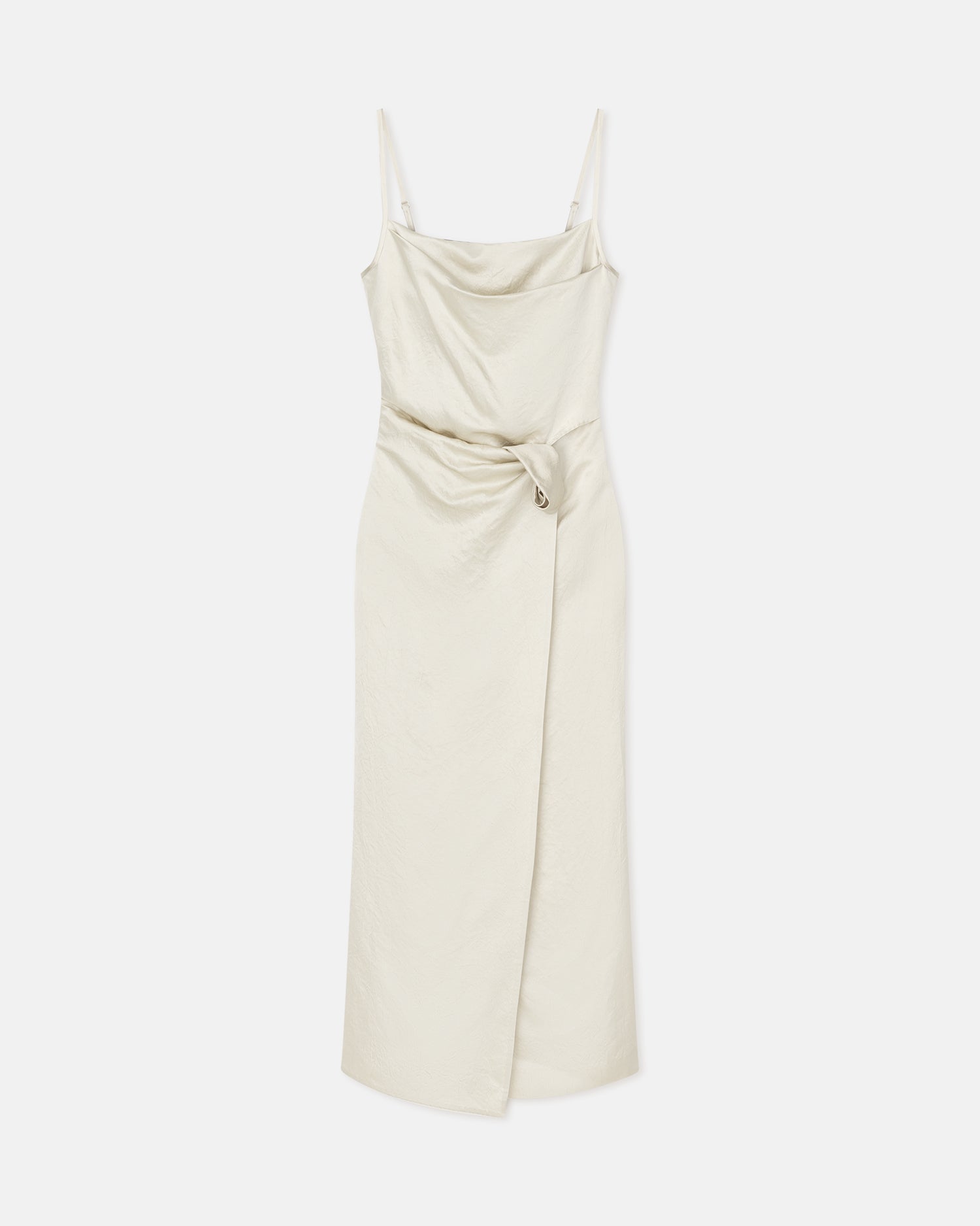 Womens | Briar Ruched Crinkled-Satin Midi Dress | Ecru