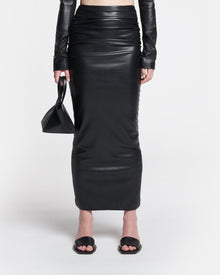 Womens | Hester Ruched Okobor Alt-Leather Midi Skirt | Black