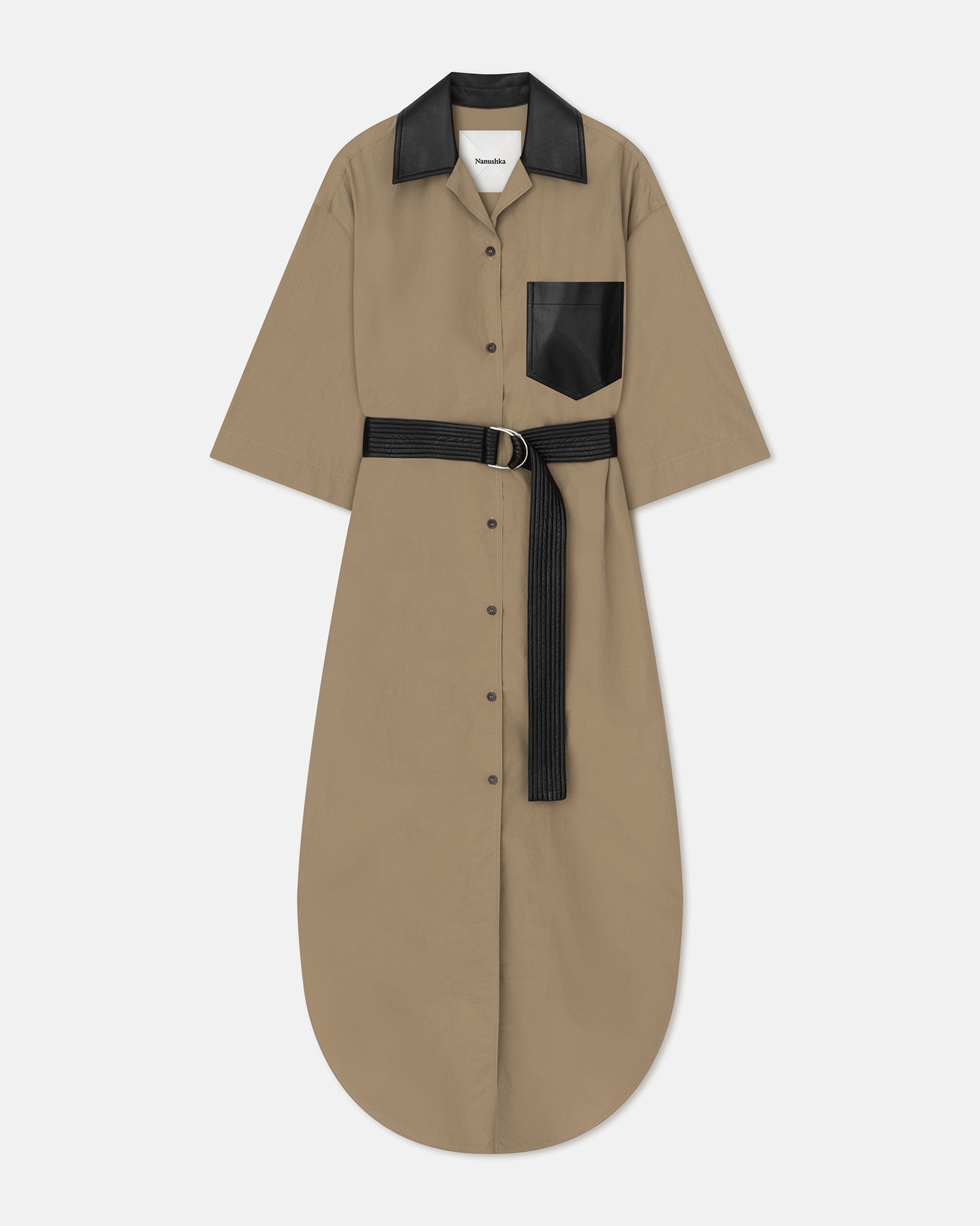 Womens | Meilani Belted Tech Poplin Shirt Dress | Muted Khaki