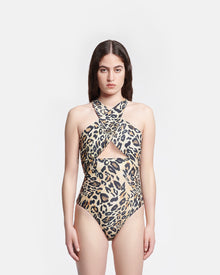 Milana Crossover Halterneck Swimsuit | Leopard