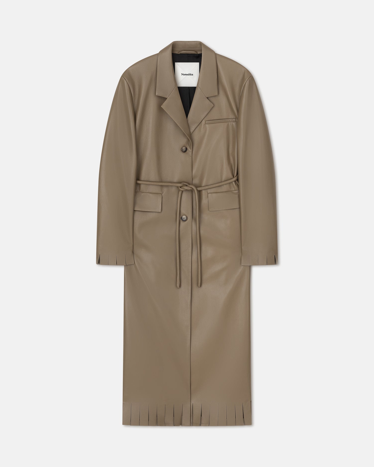 Womens | Nikoline Belted Regenerated Leather Coat | Muted Khaki