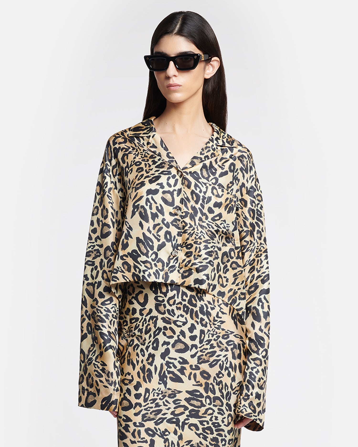 Womens | Vally Cropped Printed Twill-Silk Shirt | Leopard