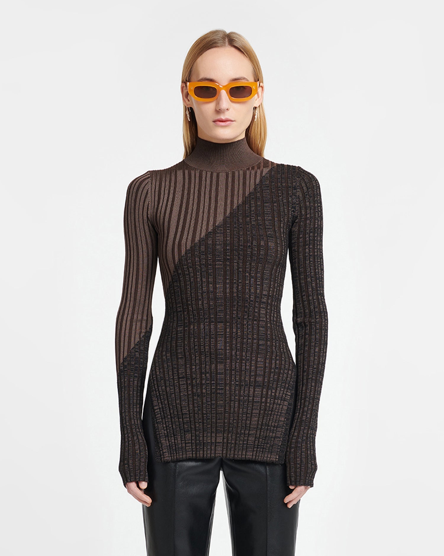 Womens | Zareen Ribbed Merino Wool Turtleneck Top | Fossil/Black