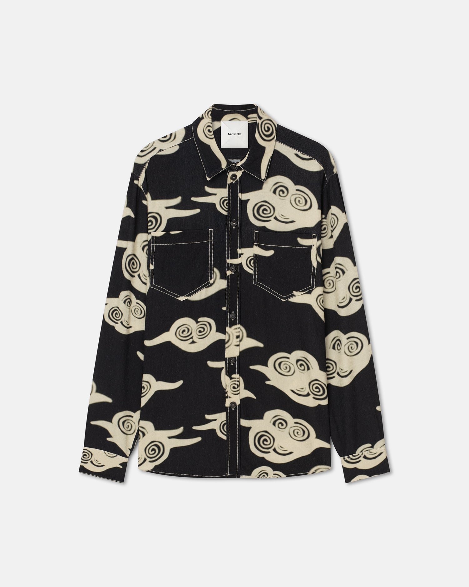 Nerissa Printed Crepe Shirt | Cloud Black/Creme