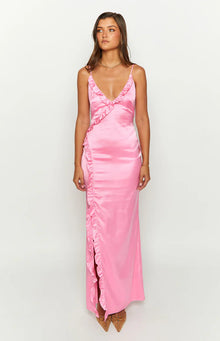 Nahanee Satin Ruffle Maxi Dress | Pink
