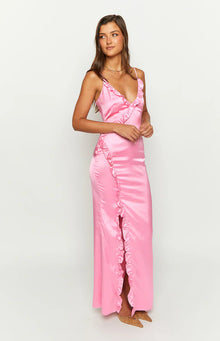 Nahanee Satin Ruffle Maxi Dress | Pink