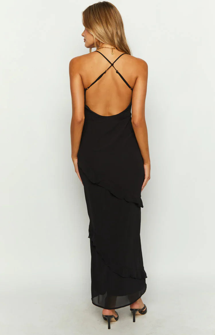 Naomi Chiffon Maxi Dress | Black