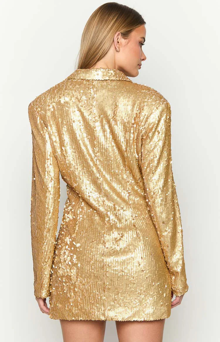 Natalie Sequin Blazer Mini Dress | Gold