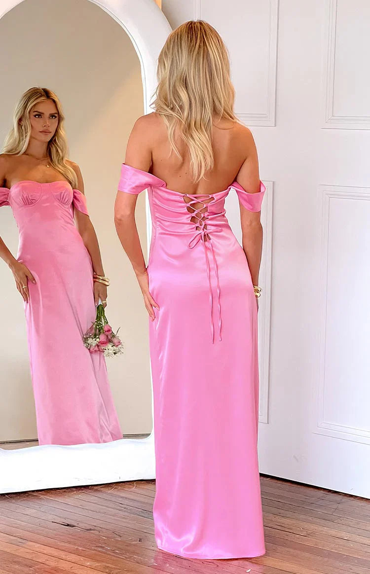 Naveah Off Shoulder Maxi Dress | Pink