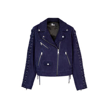 Navy Suede Leather Biker Jacket | Women | Dark Blue