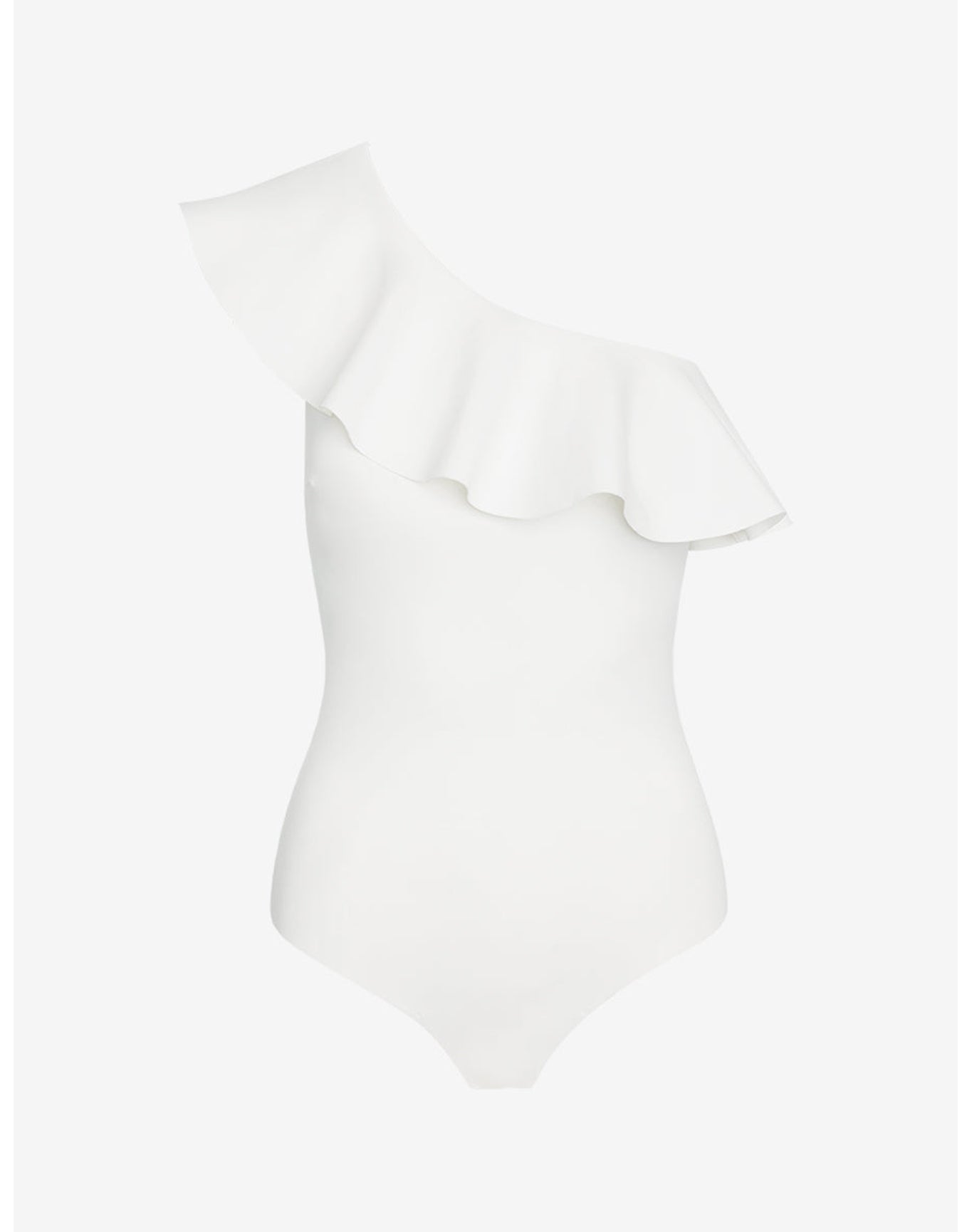 Neoprene One-Shoulder Ruffle Bodysuit | White