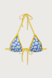 Nick Triangle Halter Bikini Top - Blue Daisy