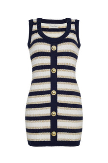 Nicole Dress | Navy White Lurex Stripe