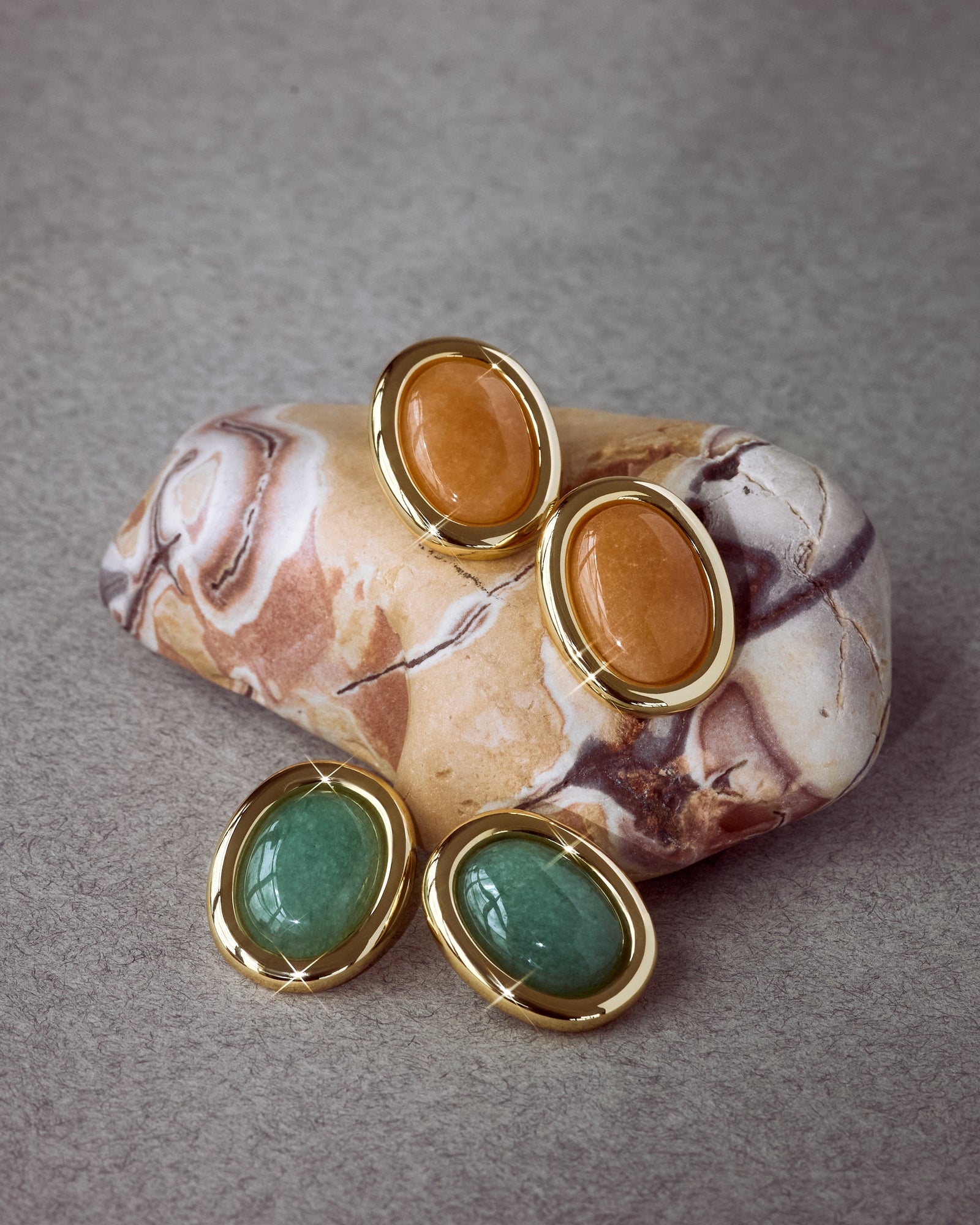 Sunset Stone Studs | Red Aventurine | Gold