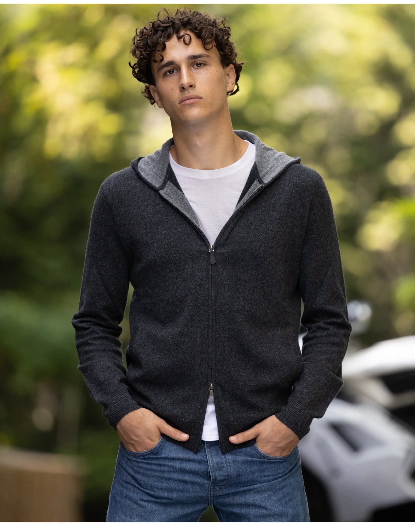 Nomad1942 | Men | Stuyvesant Zip Cashmere Hoodie | Charcoal