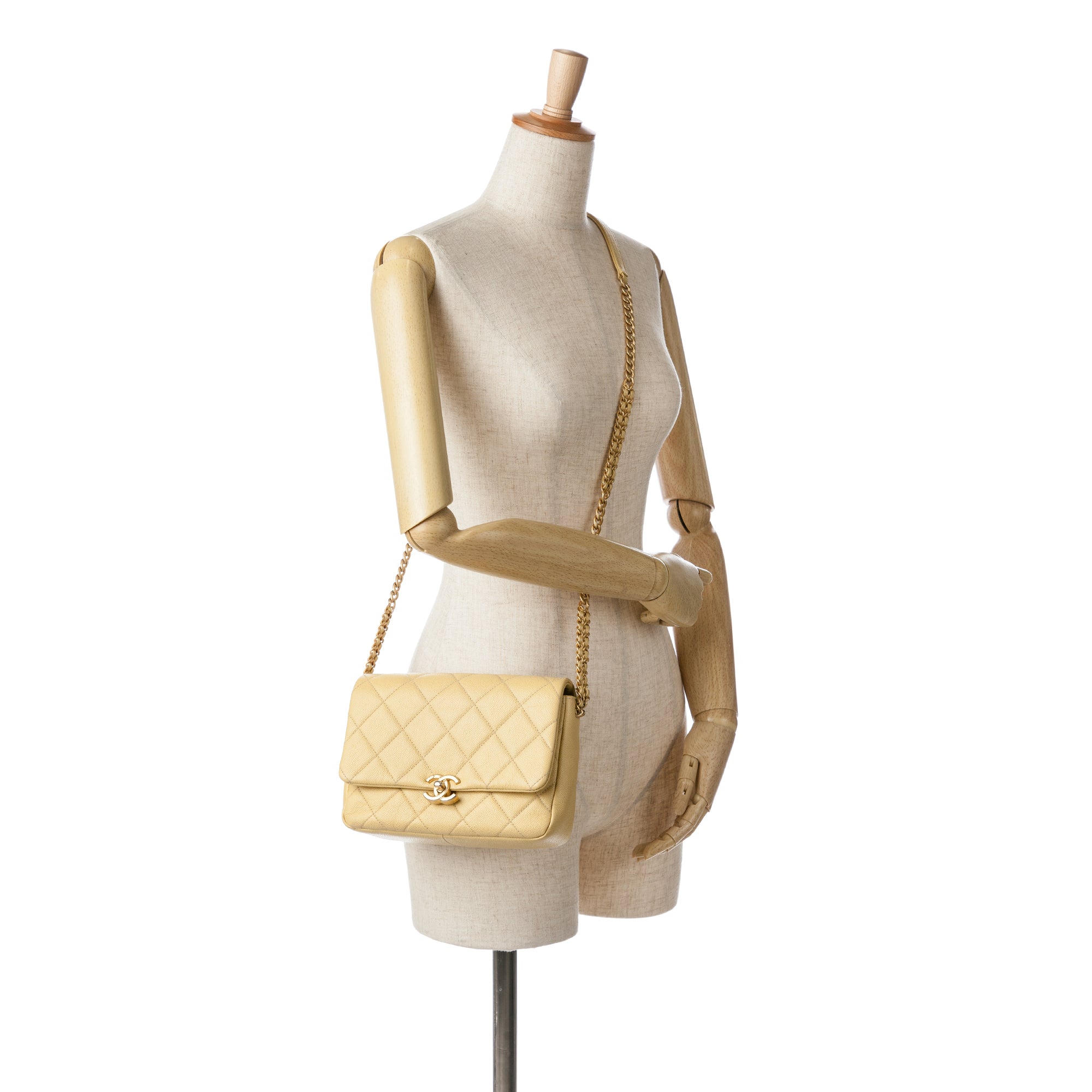 Chanel | Pre-Owned Small Quilted Caviar Chain Melody Flap | Yellow