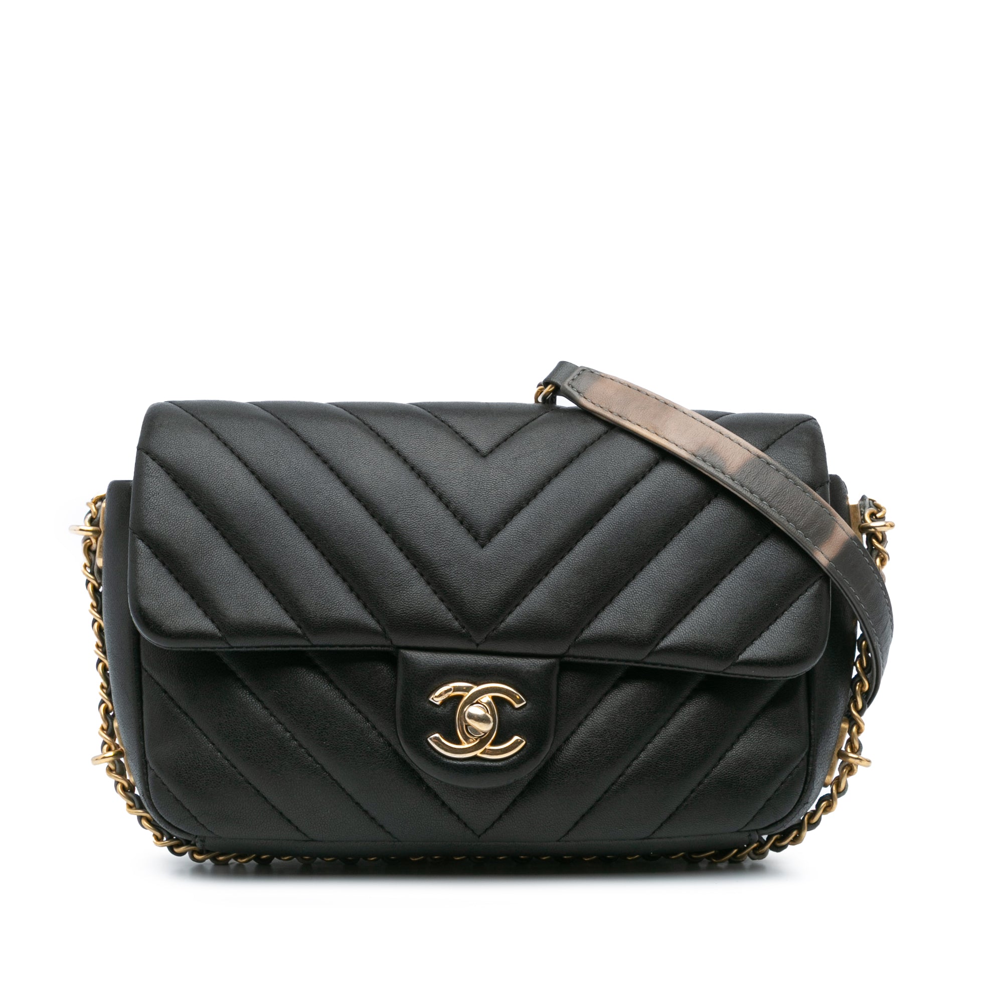 Chanel | Pre-Owned Mini Rectangular Chevron Lambskin Chain Around Flap | Black