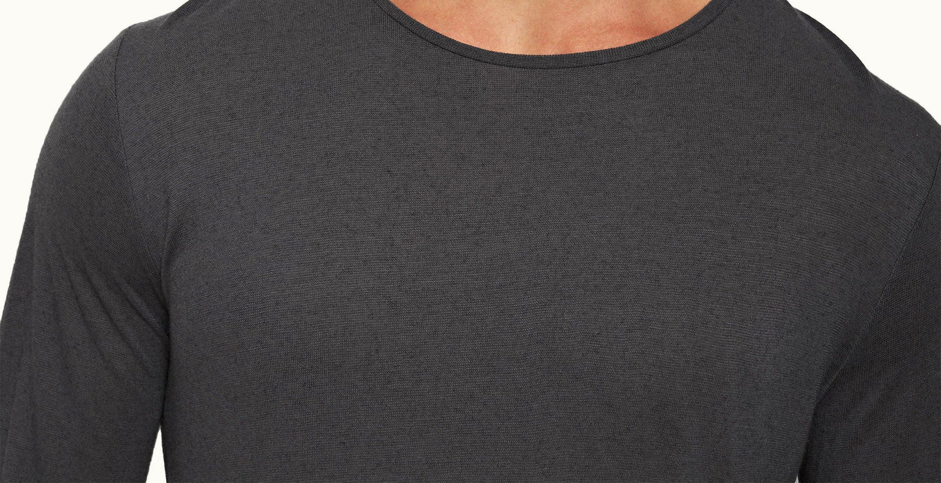 OB-T Cashmere Tailored Fit Crewneck Long-Sleeve Cashmere T-Shirt | Piranha Grey