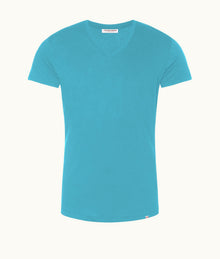 OB Tailored Fit V-Neck T-Shirt | Aqua Blue