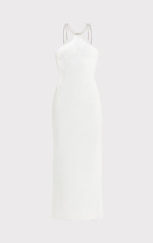 Halter Ottoman Gown W/ Crystal Trim | Alabaster