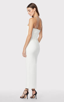 Halter Ottoman Gown W/ Crystal Trim | Alabaster