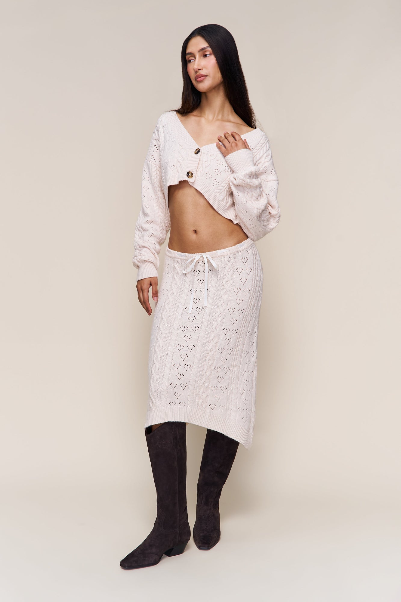 Womens | Noah Wool Cable Crop Cardigan | Snow White