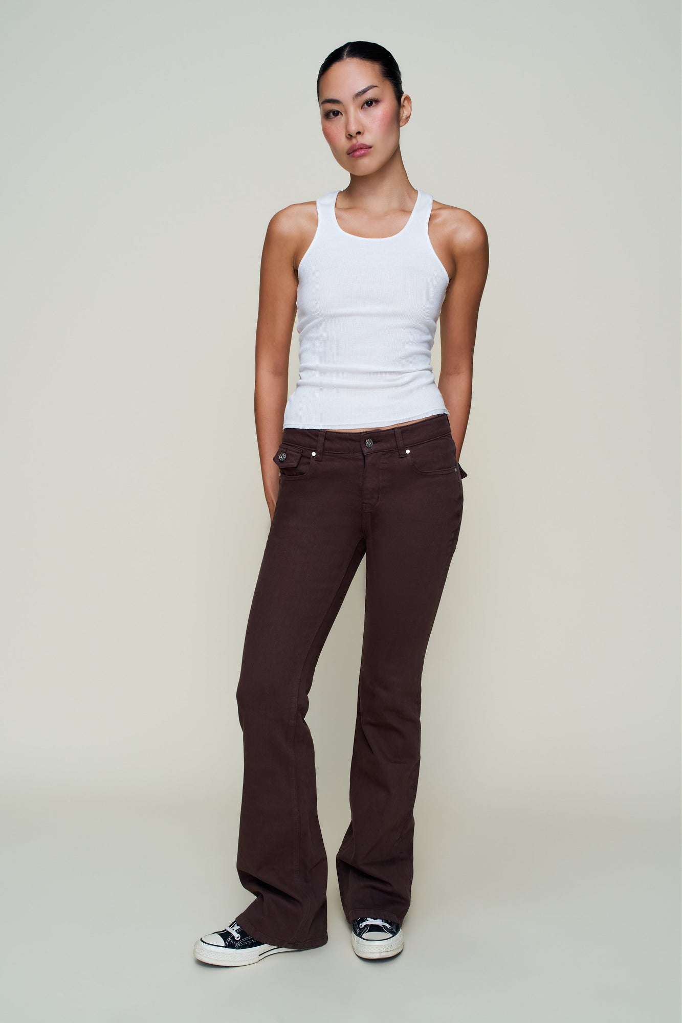 Womens | Low Rise Flare Twill Pant | Chocolate