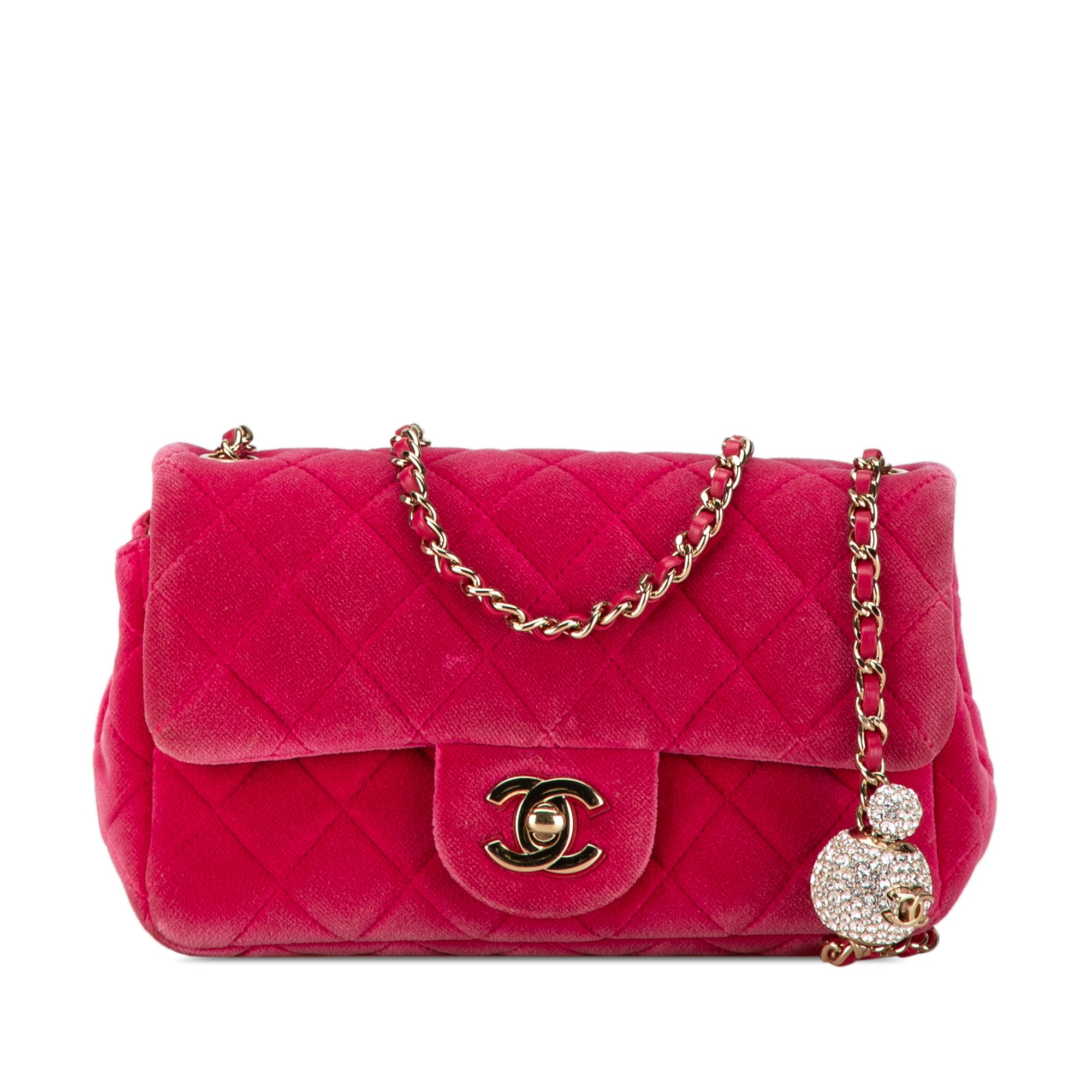Chanel | Pre-Owned Mini Quilted Velvet Pearl Crush Single Flap | Pink/Dark Pink