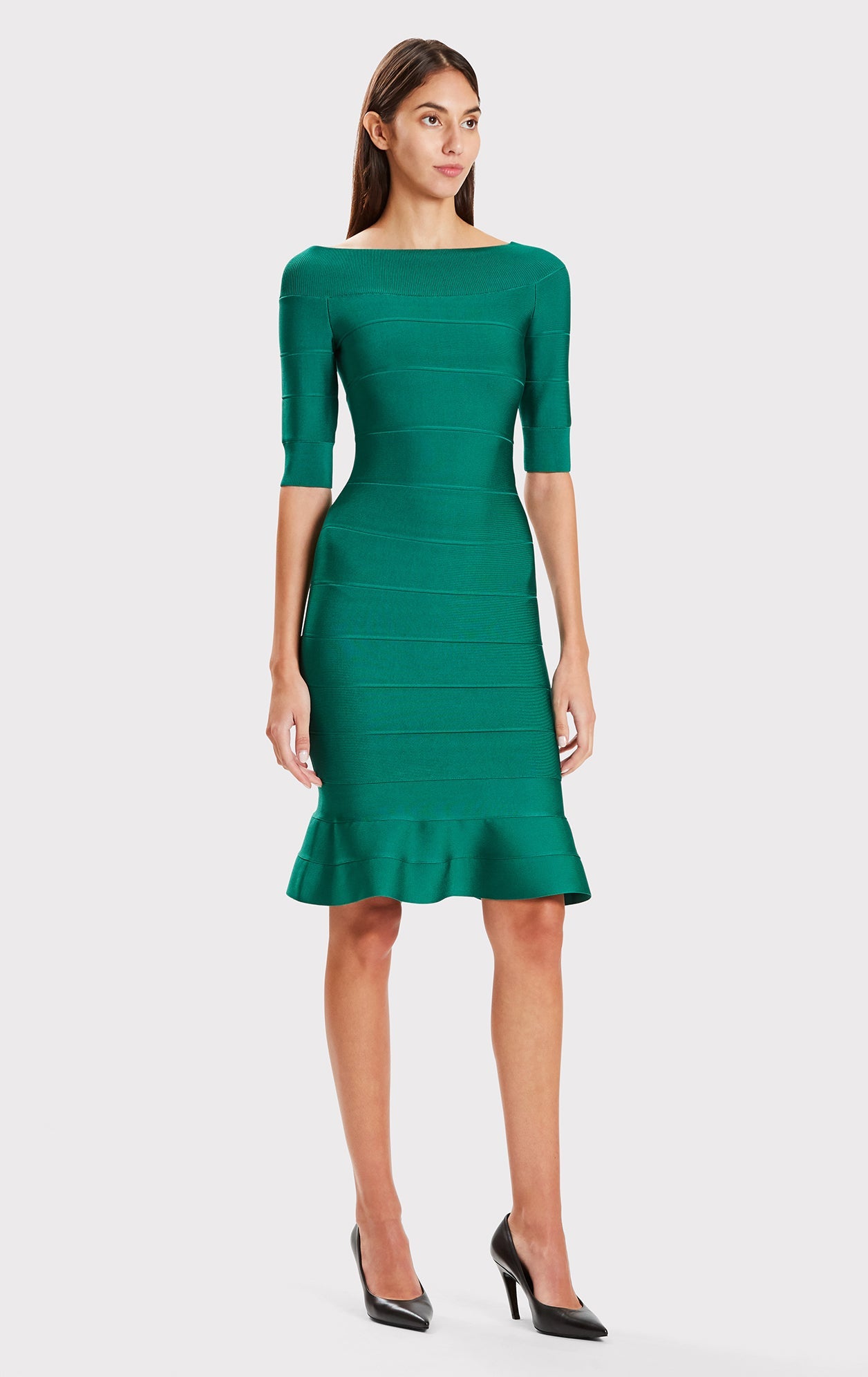 Off-Shoulder Flare Dress | Alpine Green