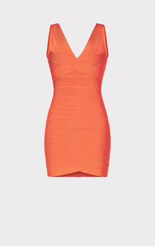 V Neck Mini Bandage Dress | Coral Poppy