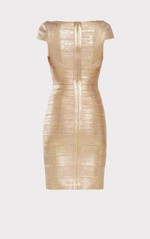 Cap Sleeve Bandage Foil Dress | Gold Foil