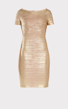 Off-Shoulder Bandage Dress Foil | Gold Foil