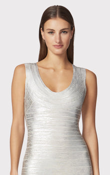 Scoop Neck Bandage Foil Dress | Silver Foil