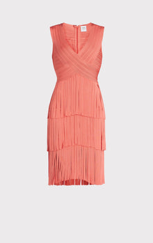 V Neck Fringed Midi Dress | Deep Sea Coral