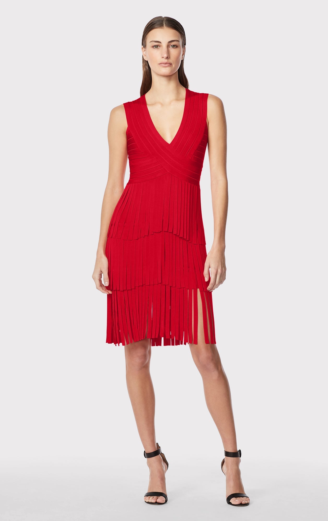 V Neck Fringed Midi Dress | Lipstick Red