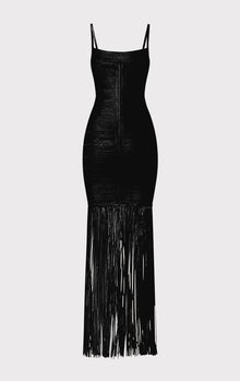 Banded Foil Fringe Gown | Black Foil