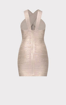 Glitter Foil Halter Mini Dress | Rose Gold Foil