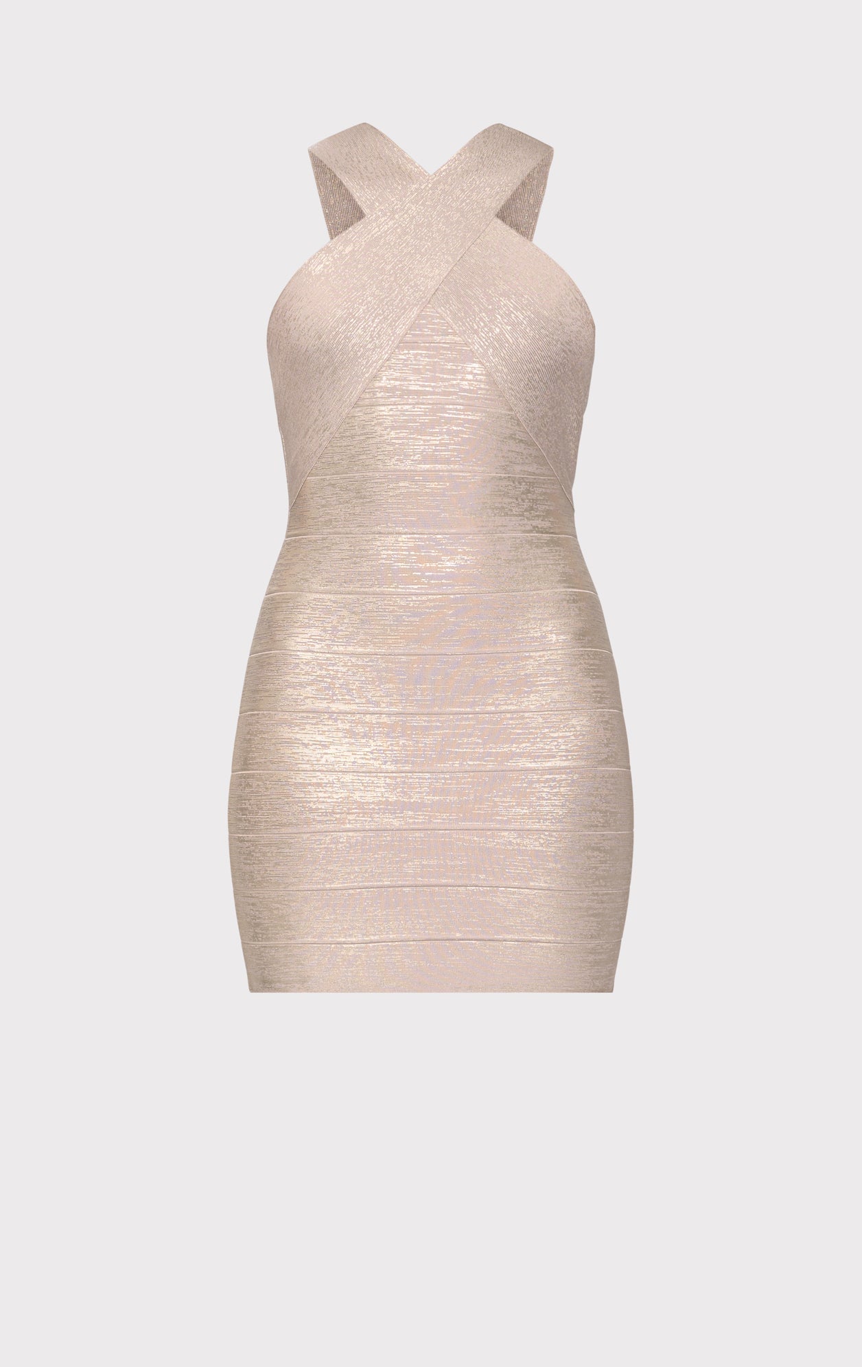 Glitter Foil Halter Mini Dress | Rose Gold Foil